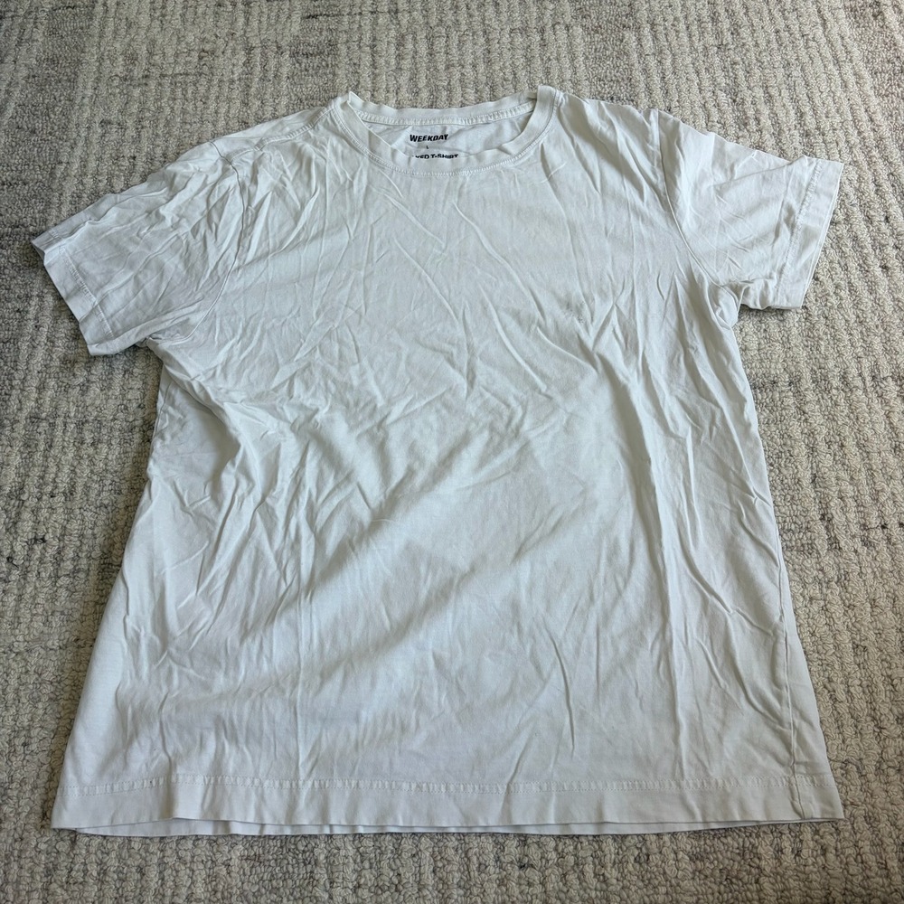 Weekday Relaxed T-Shirt Mens Large White Short Sleeve Crew Neck Cotton Tee